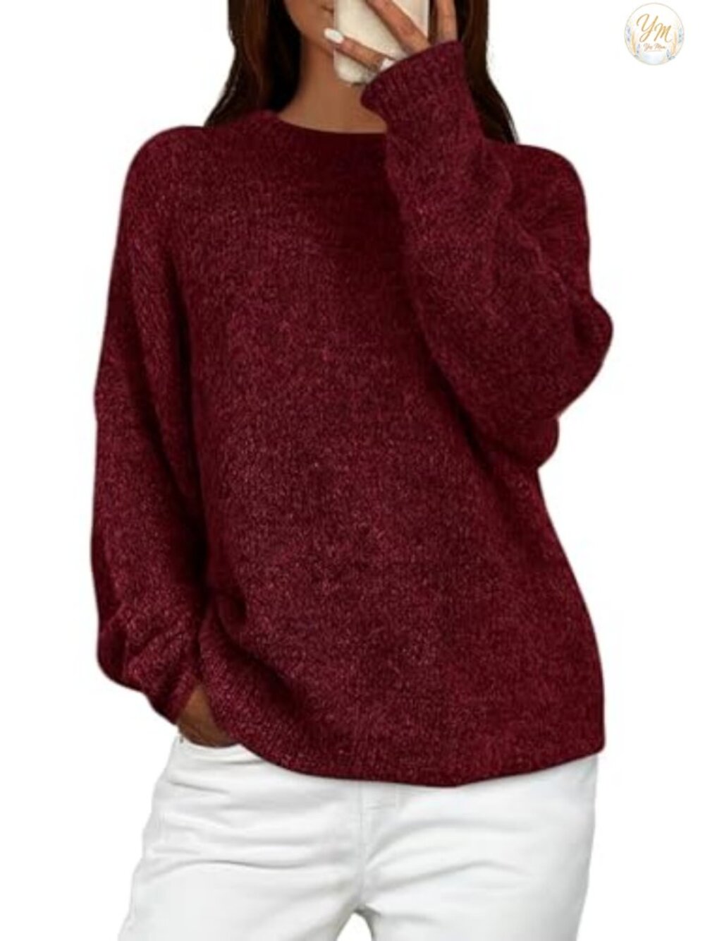 Womens Long Sleeve Oversized Pullover Sweater Crew Neck Fuzzy Knit